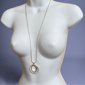 LIZ CLAIBORNE Long Silver Tone Snakechain Rhinestone Necklace